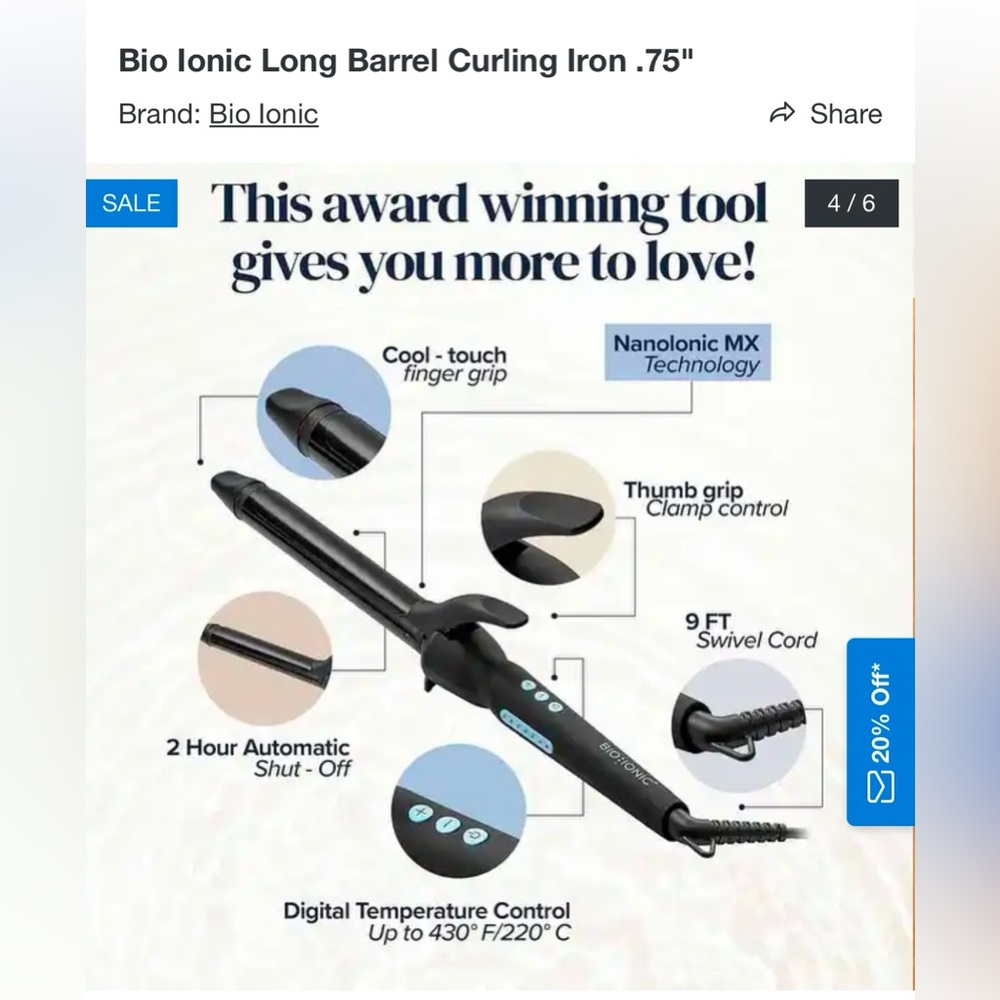 Bio Ionic long barrel .75” curling iron. Brand new!